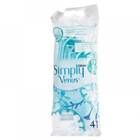 شفرة حلاقة فينوس لازالة الشعر عدد ٤ - Gillette Simply Venus 2 Blade Razors Disposable with A Touch of Aloe، 4 Count